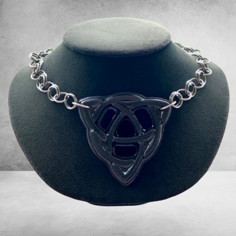Black resin celtic knot triquetra steel choker